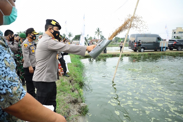 Terus Galakkan Ketahanan Pangan Nasional, Kabaharkam Polri Tebarkan 10 Ribu Bibit Ikan di Sergai