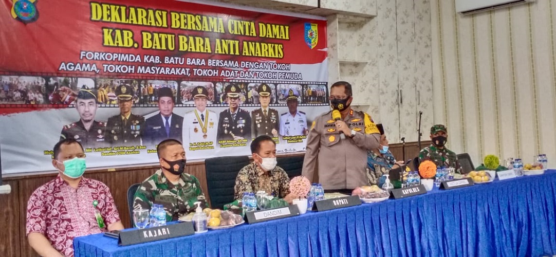 Tolak Anarkisme, Forkopimda dan Ormas Gelar Deklarasi Cinta Damai yang Digelar di Polres Batu Bara