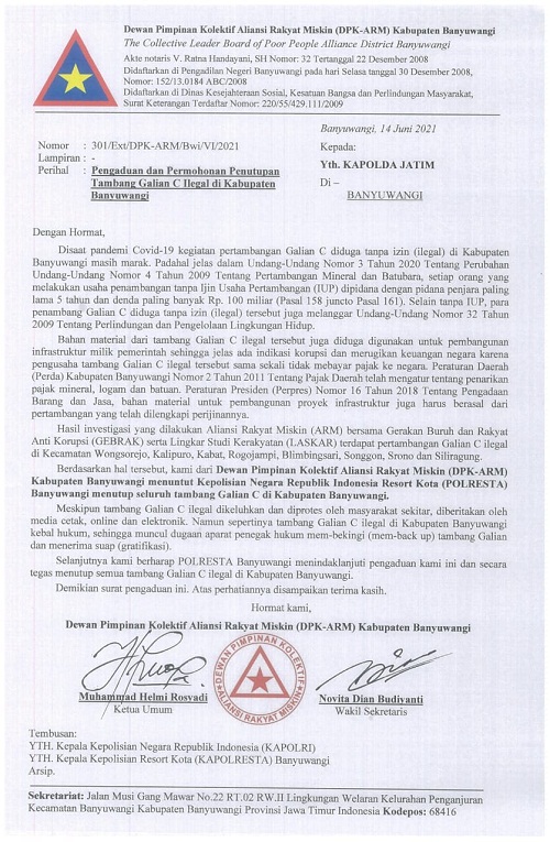 ARM Desak APH Segera Tutup Dugaan Tambang Galian C Ilegal di Banyuwangi