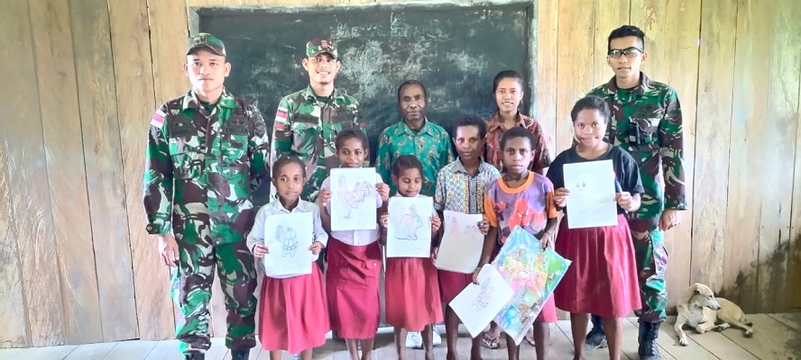 Tingkatkan Kreatifitas Anak Bangsa di Perbatasan, Satgas Yonif 126/KC Menggelar Lomba Mewarnai