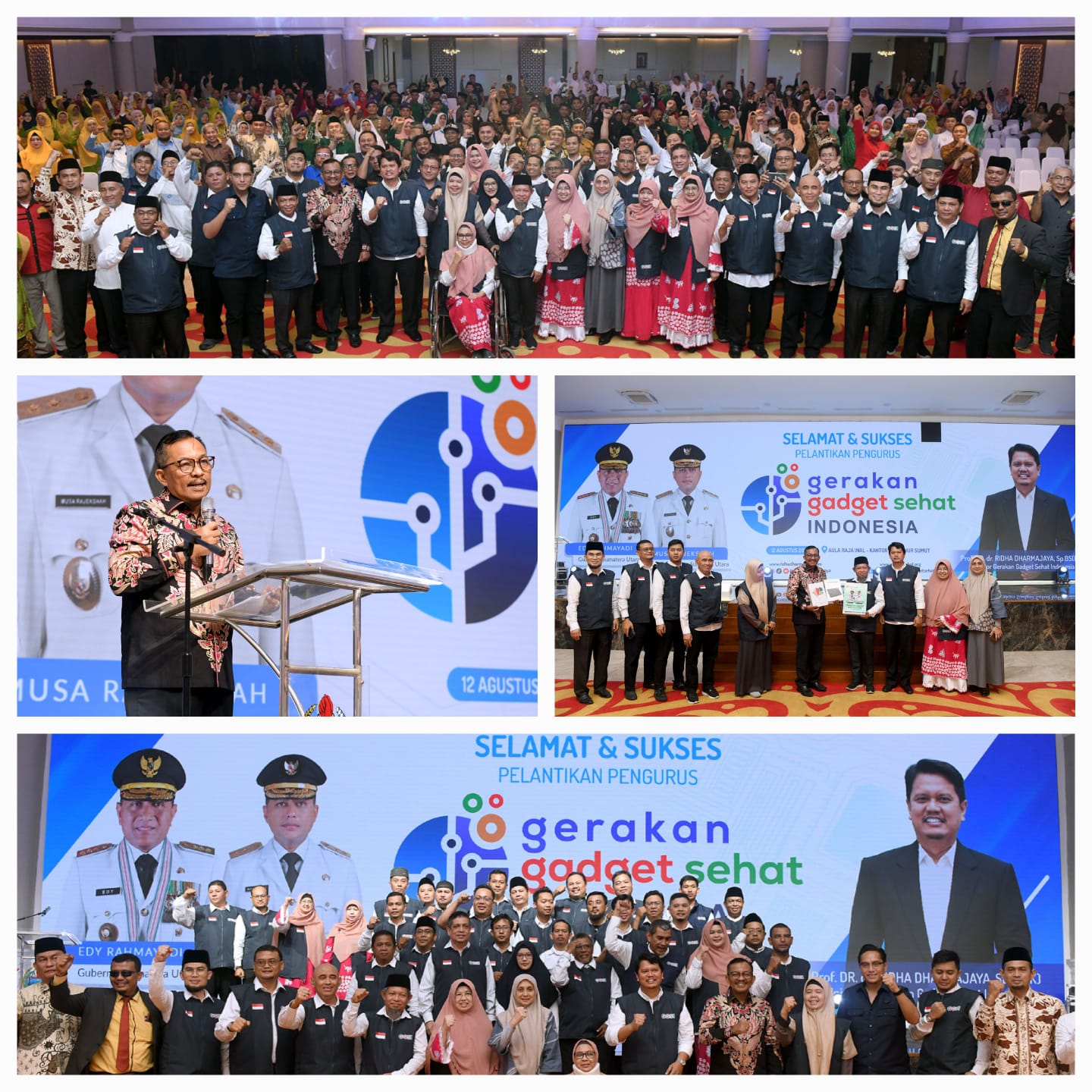 Kepala Dinas Komunikasi dan Informatika Provinsi Sumut Ilyas Sitorus yang dalam hal ini mewakili Gubernur Sumut menghadiri Pelantikan Pengurus Pusat Gerakan Gadget Sehat Indonesia (GGSI) yang diselenggarakan di Aula Raja Inal Siregar, lantai 2 Kantor Gubernur Sumut, Jalan Diponegoro No. 30, Medan, Sabtu (12/8/2023).