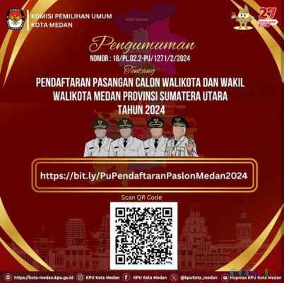 KPU Kota Medan Mengumumkan Pendaftaran Pasangan Calon Walikota dan Wakil Walikota Medan Tahun 2024
