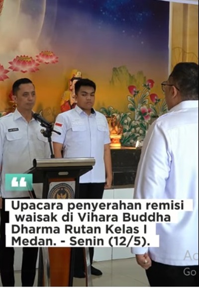 Sebanyak 38 Orang Warga Binaan Rutan Kelas I Kota Medan Dapatkan Remisi Khusus Waisak
