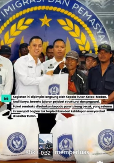 Rutan Kelas I Kota Medan Berbagi 50 Paket Bansos kepada Tukang Becak